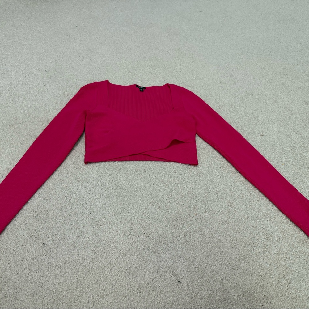 Express Hot Pink Long Sleeve Crop Top